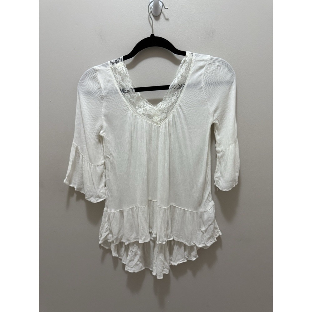 Abercrombie Kids Girl XL 16 White Lace Trim Peasant Boho Top Bell Sleeve Viscose